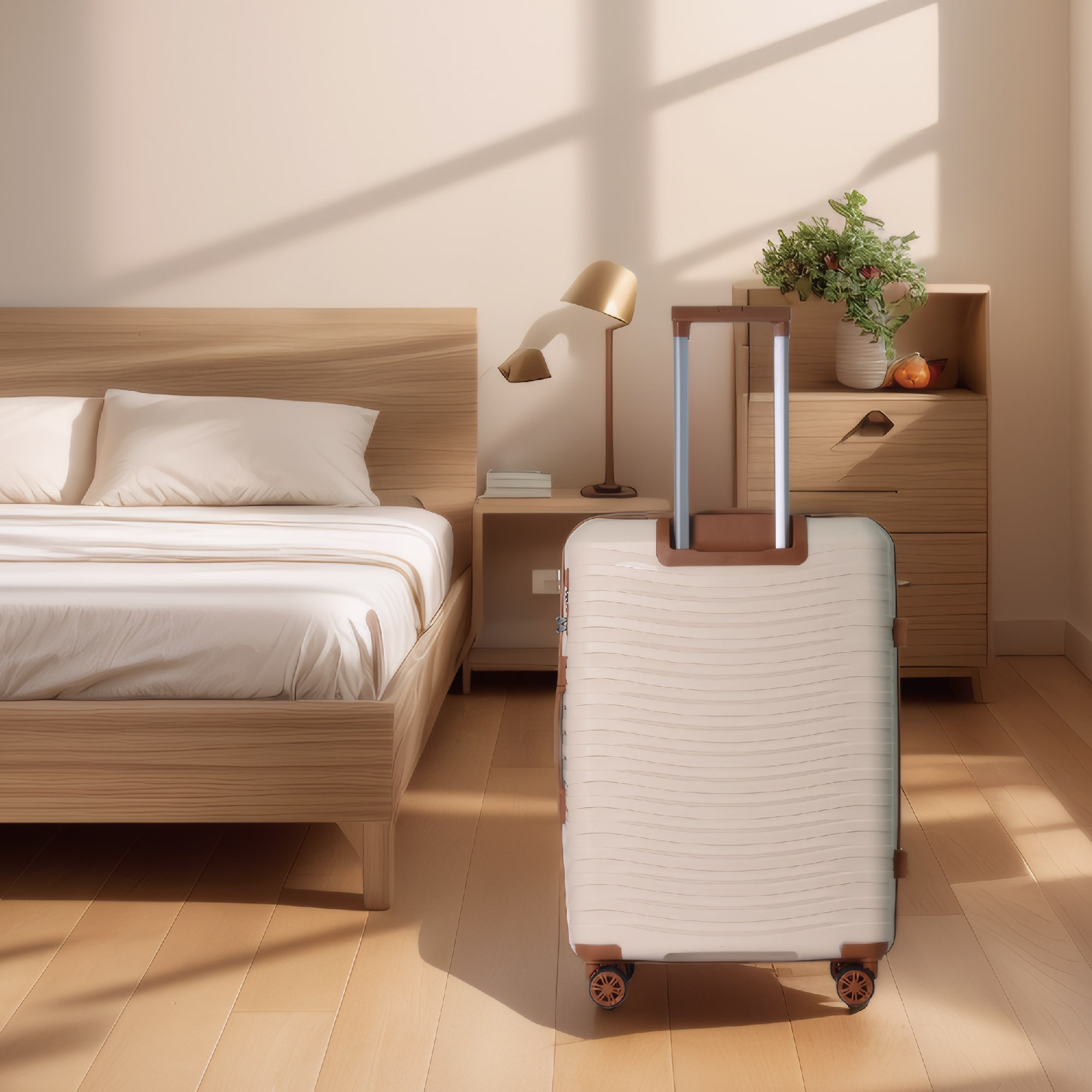 3-Piece Luggage Sets (20", 24", 28"), Suitcase With Wheels, Hardside Suitcase With Four Spinner Wheels And Scratch-Resistant Surface, Beige_voghion.com